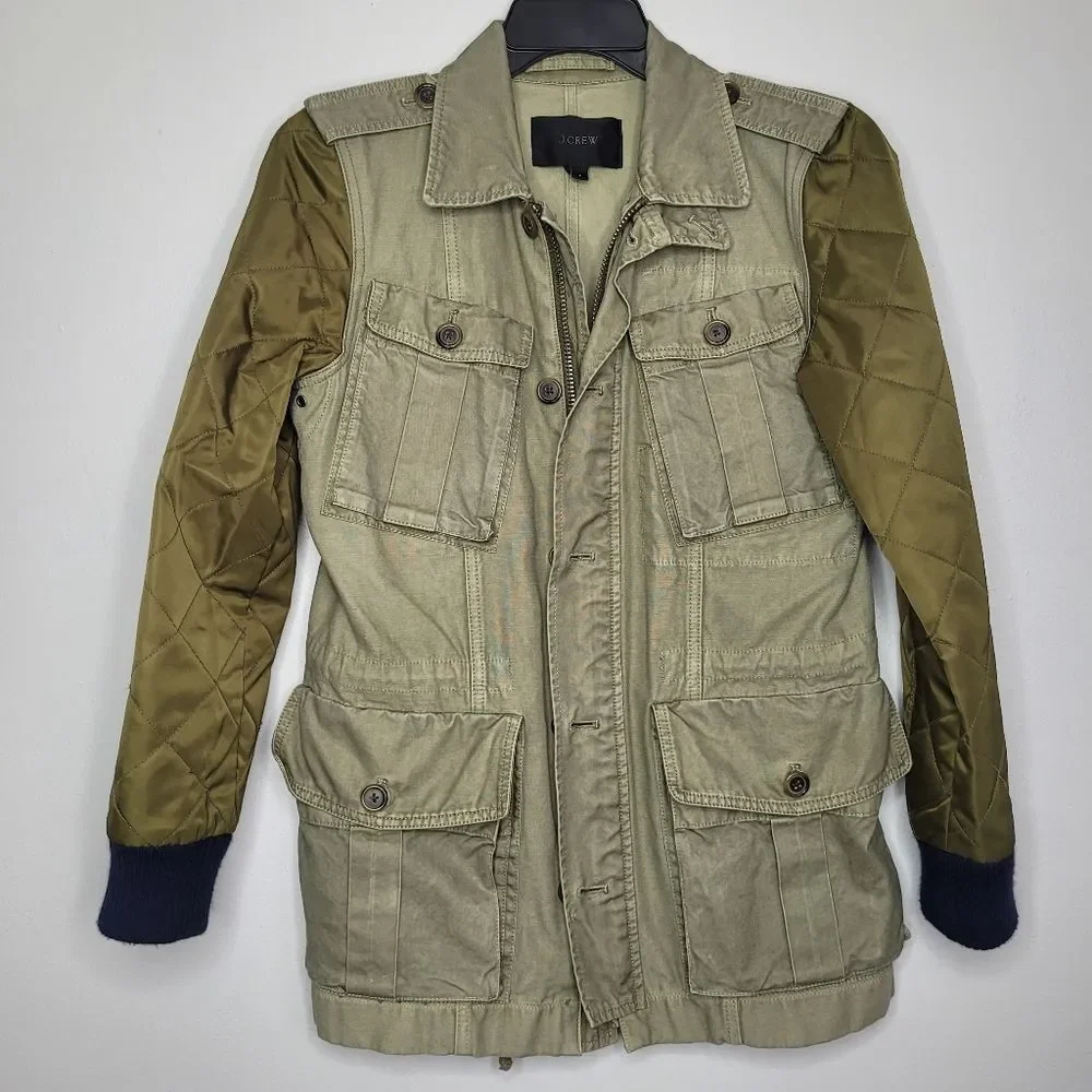 J. Crew B2589 Quilted Sleeve Drawstring Waist Utility Field Jacket Military S